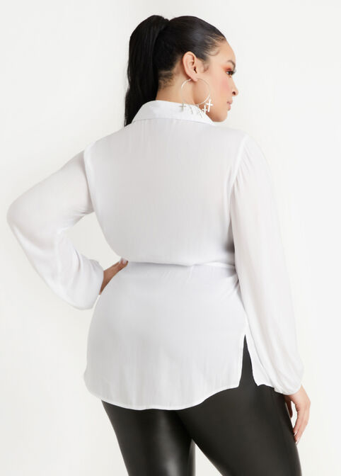 Belted Crinkle Button Up Tunic, White image number 1