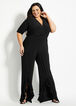 Plus Size Wrap Stretch Knit Ruffle Wide Leg Elbow Sleeve Jumpsuits image number 0