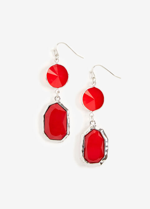 Red & Silver Stone Drop Earrings, Barbados Cherry image number 0