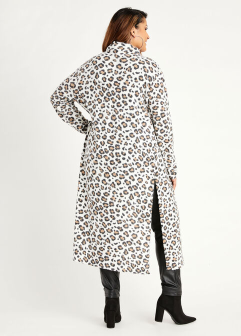 Animal Print Knit Duster Cardigan, Ivory image number 1