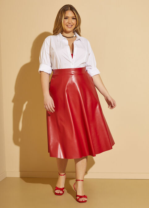 Faux Leather A Line Midi Skirt, Red image number 0