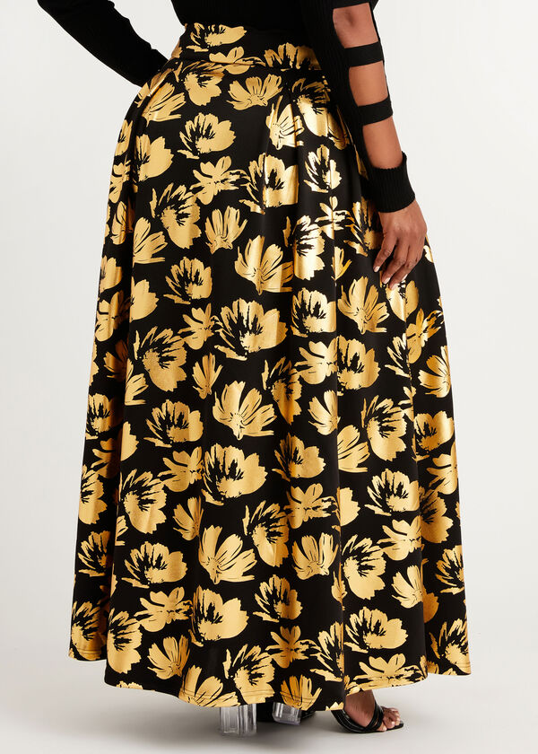 Plus Size Metallic Floral Scuba Midi Skirt Mock Neck Top Two Piece Set