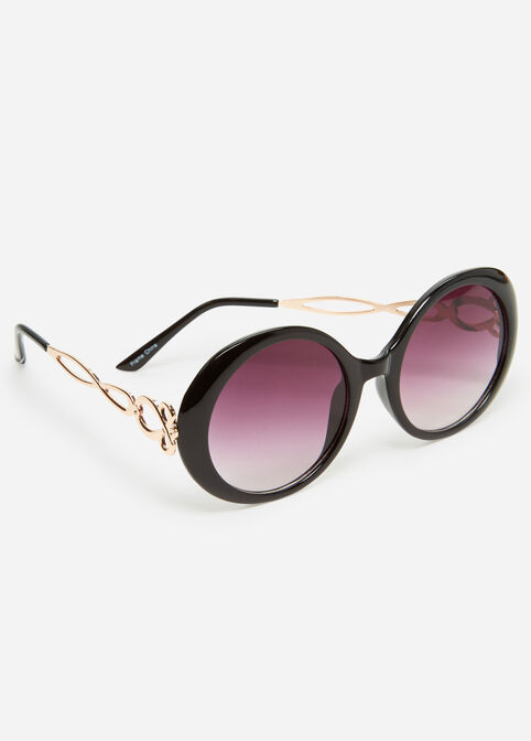 Black Round Tinted Sunglasses, Black image number 0