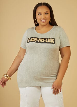 His Loss Glittered Graphic Tee, Heather Grey image number 0
