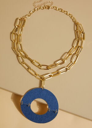 Layered Denim Pendant Necklace, Denim image number 1