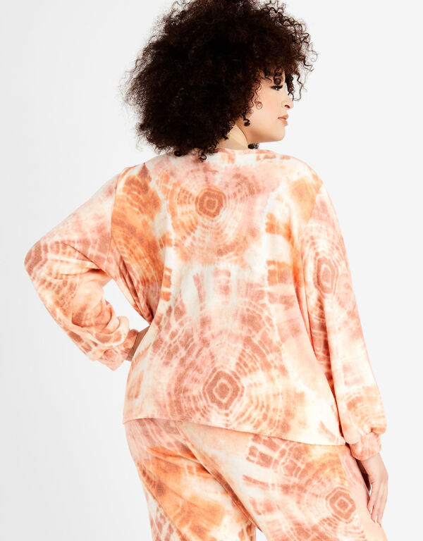 Cozy Lounge Print Twist Front Top, Rust image number 1