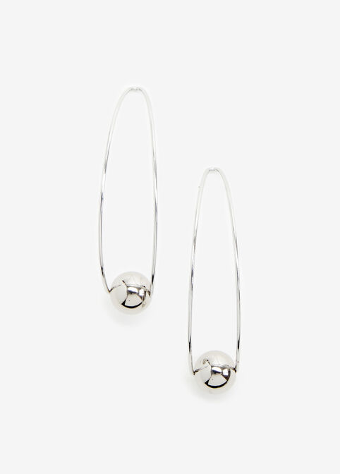 Silver Wire Bead Drop Earrings, Silver image number 0