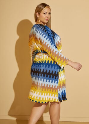 Printed Plisse Faux Wrap Dress, Silver Lake Blue image number 1