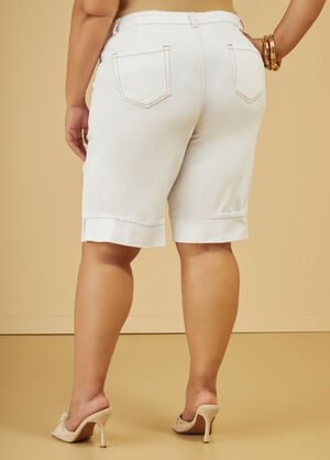 Denim Cuffed Bermuda Shorts, White image number 1