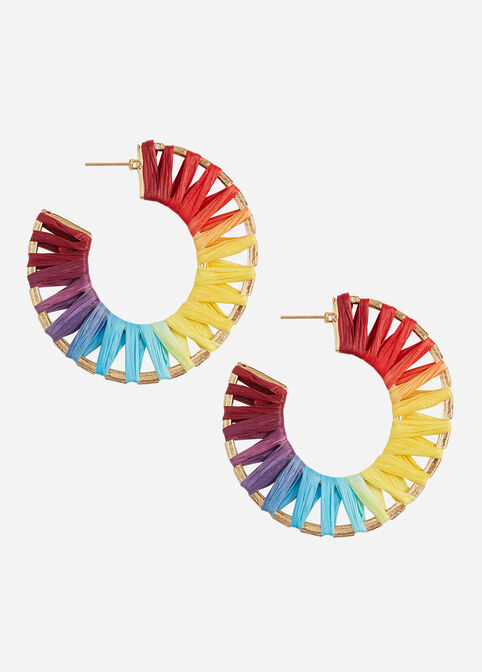 Rainbow Hoop Drop Earrings, Multi image number 0