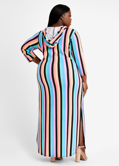 Stripe Lace Up Hoodie Dress, Multi image number 1