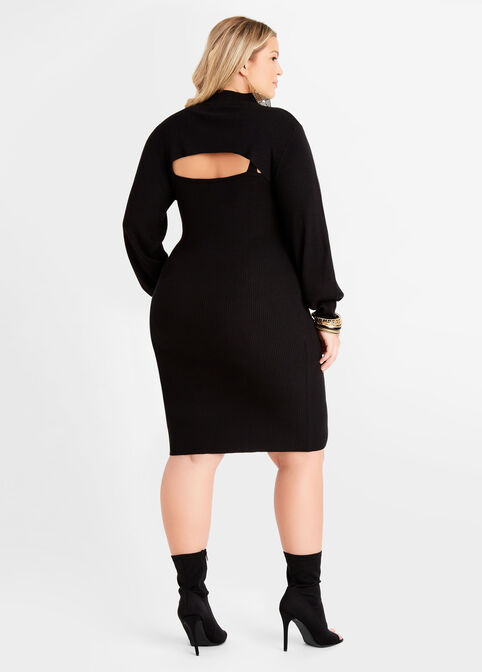 Shrug And Bodycon Sweater Dress, Black image number 1