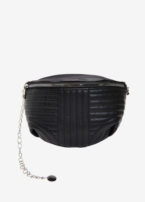 Quilted Faux Leather Beltbag, Black image number 4