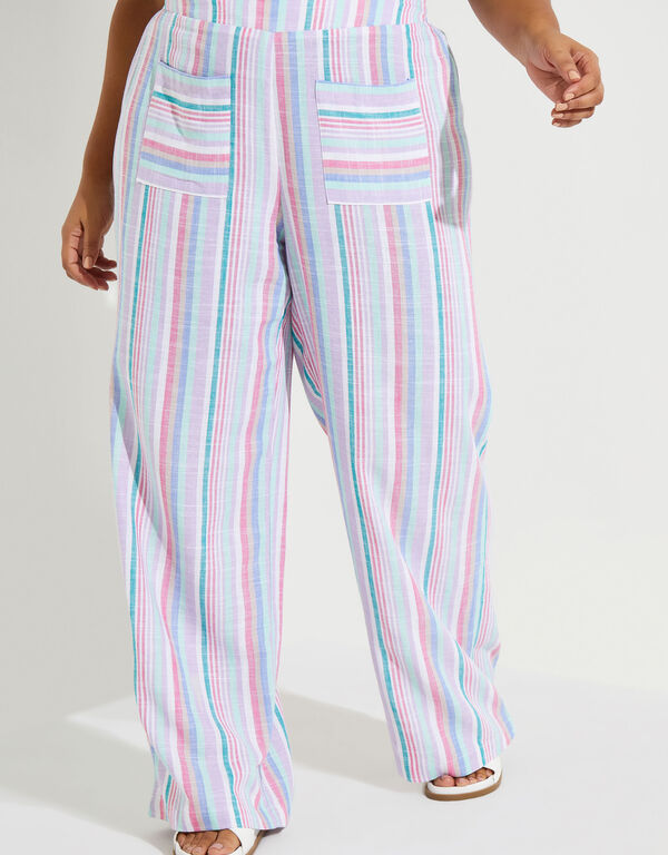 Striped Wide Leg Linen Blend Pants, Very Peri image number 0