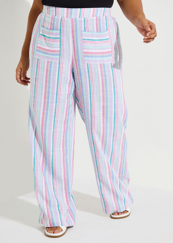 Striped Wide Leg Linen Blend Pants, Very Peri image number 0