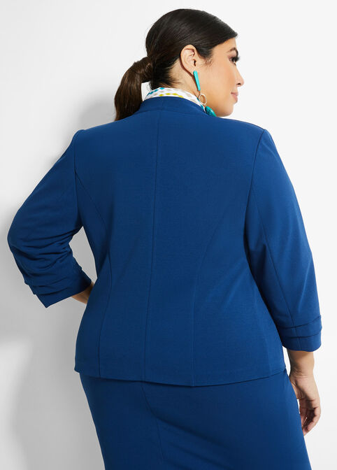 Gathered Cuff Open Front Jacket, Estate Blue image number 1