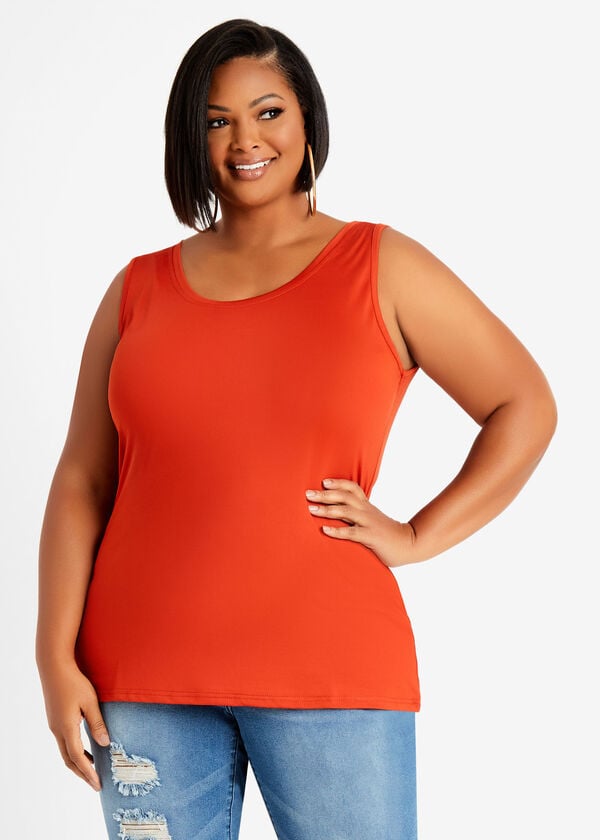 Plus Size Fitted Smoothing Stretch Knit Scoop Neck Tank Basic Tops image number 0
