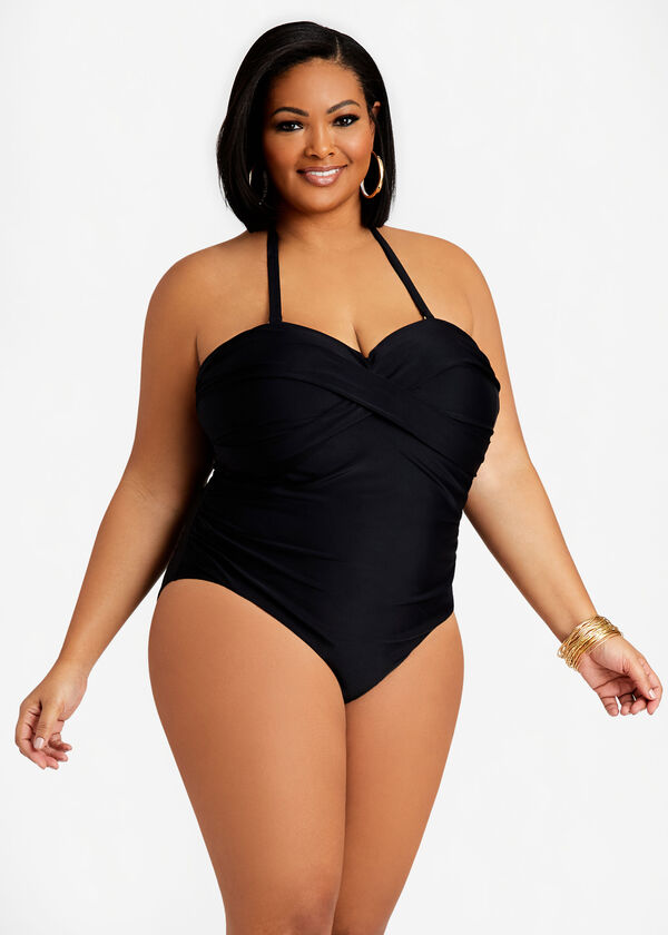 Søg Barcelona Portico Plus Size Black Nicole Miller Bandeau One Piece Swimsuit Control