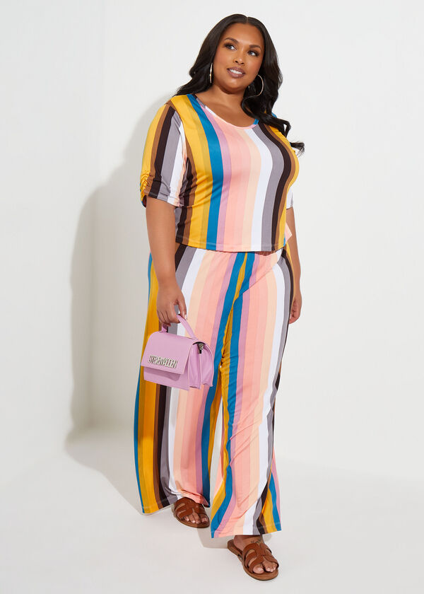 Striped Jersey Wide Leg Pants, Multi image number 3