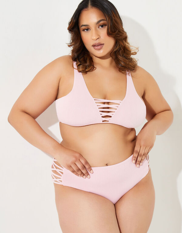 YMI Ribbed Lattice Bikini, Light Pink image number 0