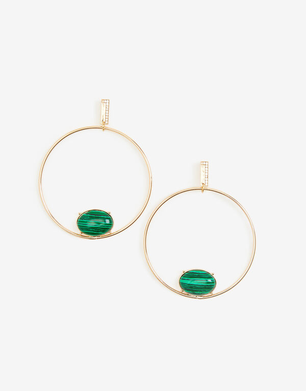 Semi Precious Jade Hoop Earrings, Dark Green image number 0