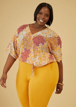 Tie Detailed Floral Blouse, Peach image number 0