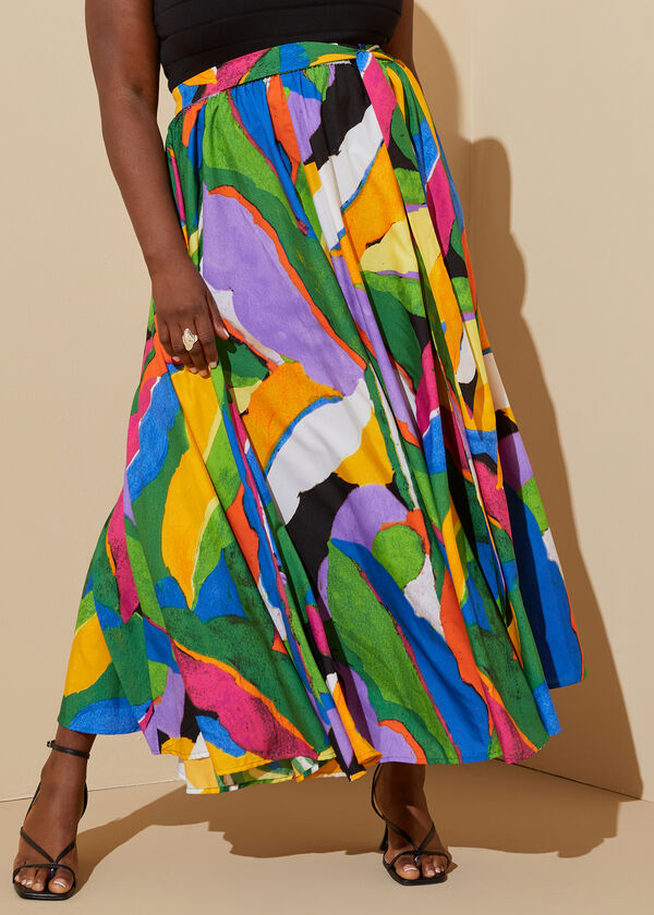 Printed Belted Maxi Skirt, Multi image number 0