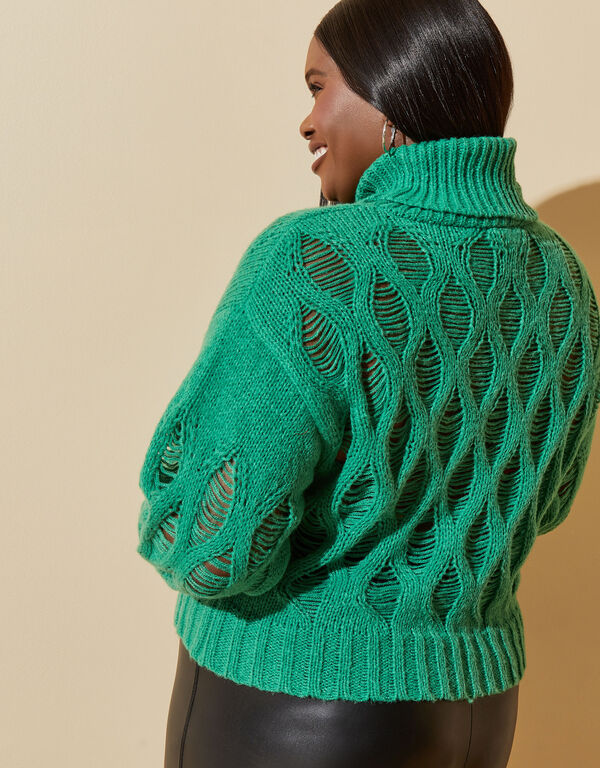 Cropped Distressed Turtleneck Sweater, Green image number 1