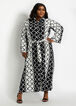 Belted Colorblock Maxi Shirtdress, Black White image number 0