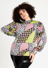 Mix Print Drama Puff Sleeve Top, Green Oasis image number 0