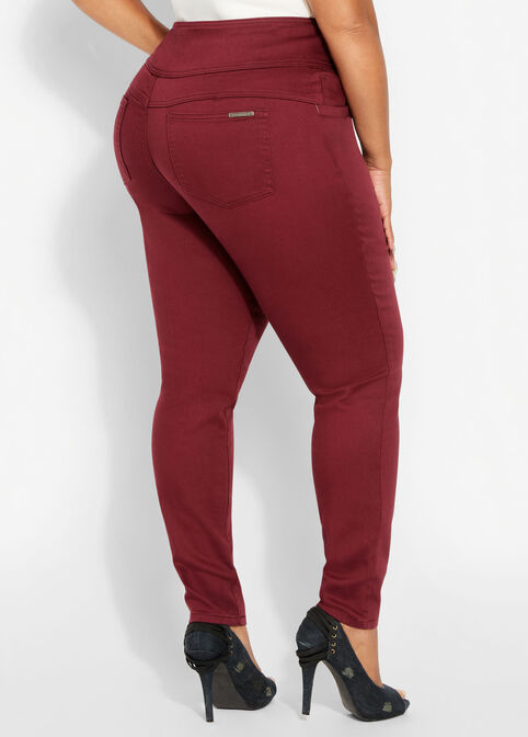 3 Button Bum Lift Skinny Jean, Wine image number 1