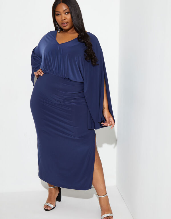 Draped Stretch Knit Maxi Dress, Peacoat image number 0