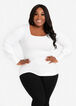 Plus Size Square Neck Balloon Sleeve Cozy Chic Ribbed Knit Sweater image number 0
