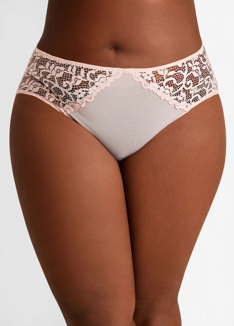 Mesh & Lace Cutout Brief Panty, Peach image number 0