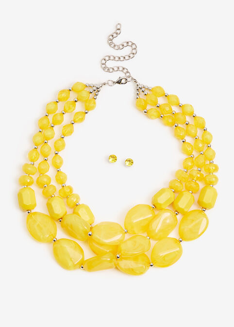 Beaded Layer Necklace & Studs Set, Lemon image number 0