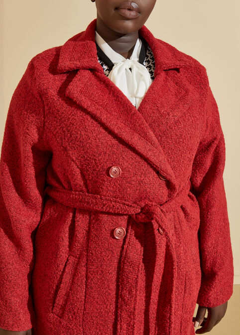 Belted Bouclé Peacoat, Barbados Cherry image number 3