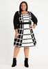 Grid Fit n Flare Sweater Dress, Black White image number 0