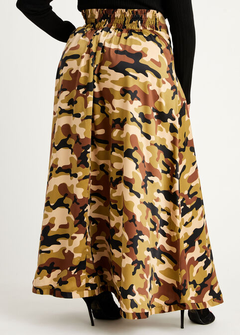 Camo Button Front Maxi Skirt, Military Olive image number 1