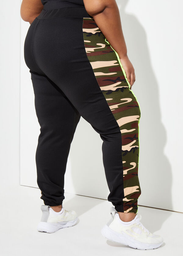 Piped Camo Print Joggers, Absolute Green image number 1