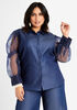 Sheer Sleeve Chambray Button Up, Denim Blue image number 2