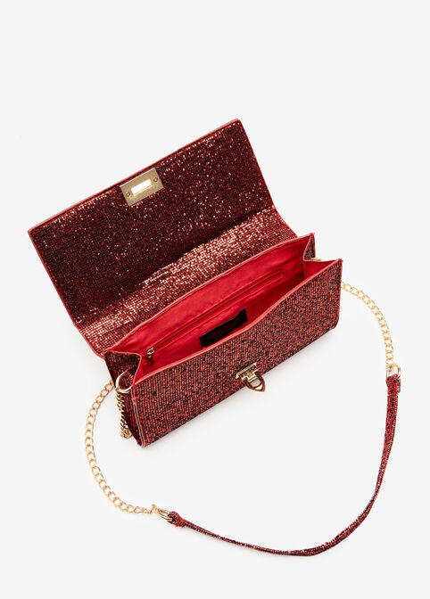 Red Sequin Quilted Chain Clutch, Red image number 2