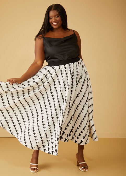 Textured Houndstooth Maxi Skirt, White Black image number 2