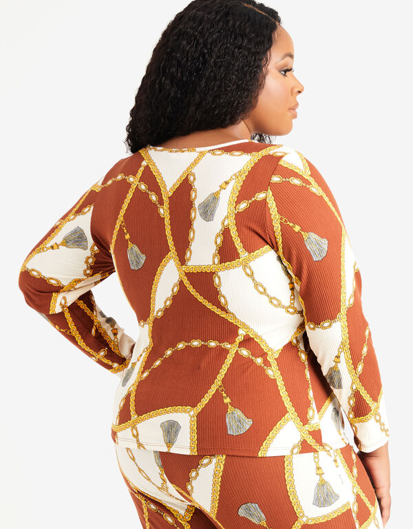 Printed Ribbed Jersey Lounge Top, Rust image number 1