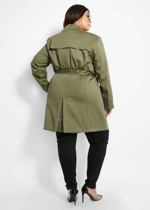 Belted Double-Breasted Trench Coat, Olive Night image number 1