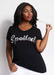 Black Sequin Spoiled Graphic Tee, Black image number 0