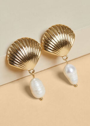 Shell And Faux Pearl Earrings, Gold image number 0
