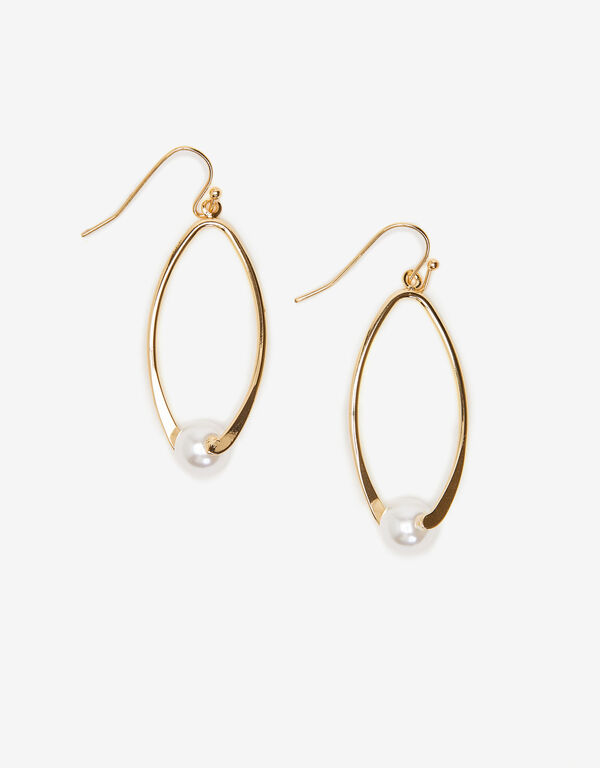 Twisted Gold Tone Pearl Earrings, Gold image number 0