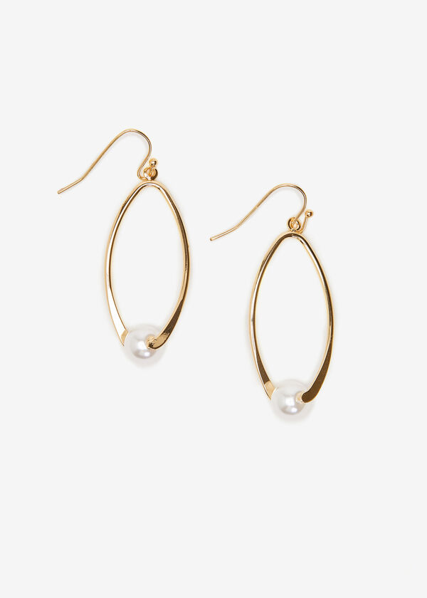 Twisted Gold Tone Pearl Earrings, Gold image number 0