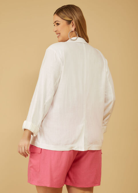 Roll Sleeved Linen Blend Blazer, White image number 1