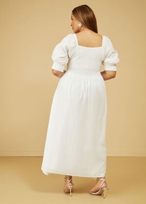 Shirred Linen Blend Maxi Dress, White image number 1